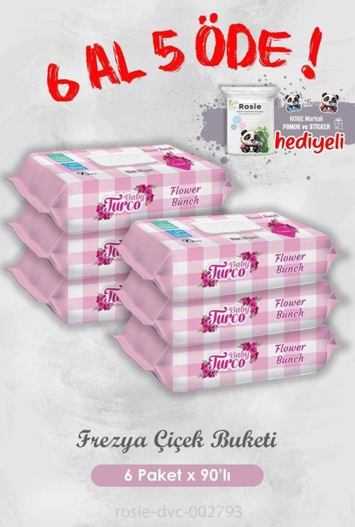 6 Al 5 Öde Frezya Çiçek Buketi 90 Yaprak Islak Havlu ve Rosie