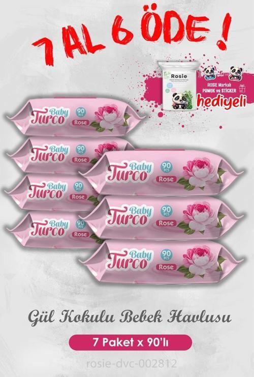 Bebek Islak Mendili Gül Kokulu 90 Yaprak 7 Al 6 Öde ve Rosie