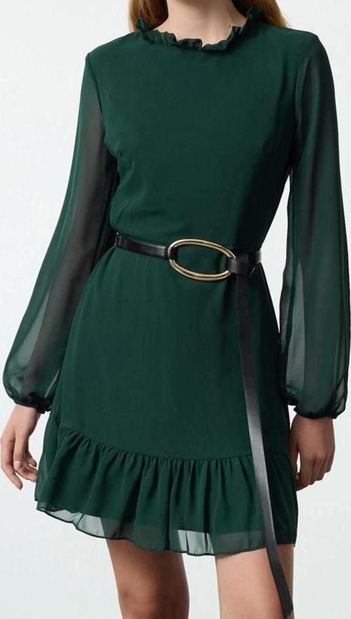 Moda Stil Regular Dik Yaka Mini Boy Düz Dokuma Kışlık Elbise