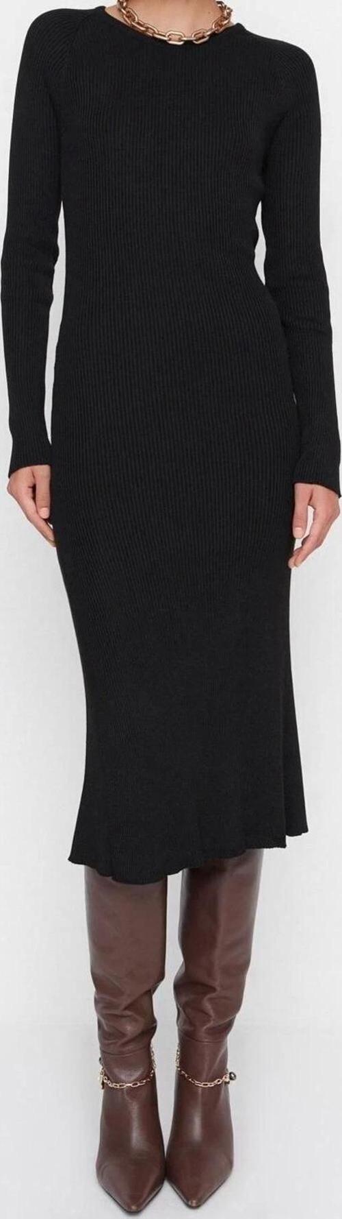 Moda Slim Casual Günlük Dolu İğne Triko Bisiklet Yaka Uzun Kol Bodycone Midi Boy Elbise