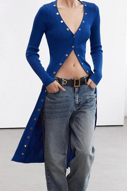 Moda Stil Slim V Yaka Midi Boy Limited Edition Triko Bodycone Elbise