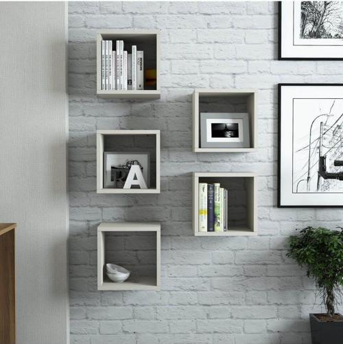 Box Duvar Rafı Kitaplık Krem