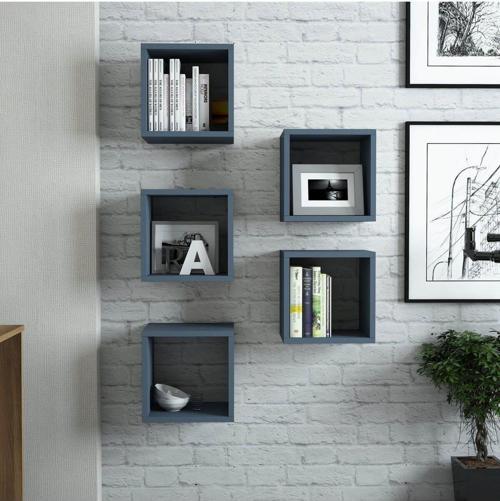 Box Duvar Rafı Kitaplık Mavi