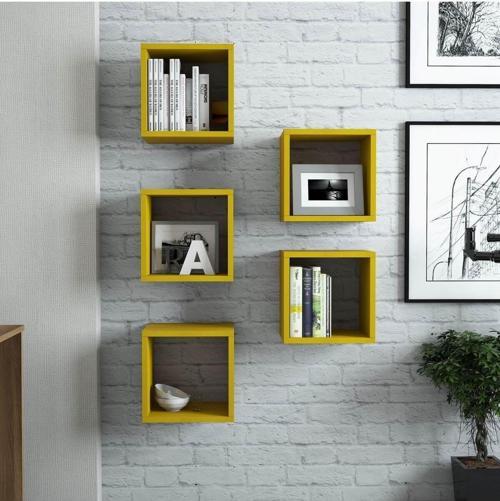Box Duvar Rafı Kitaplık Sarı