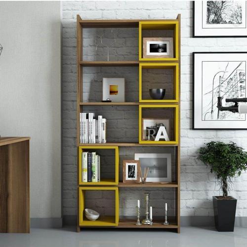 Box Kitaplık - Ceviz - Sarı