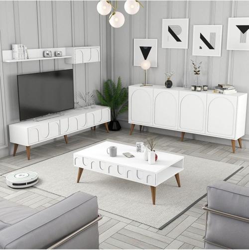 Lyon 3'lü Salon Takımı - Beyaz - Ceviz