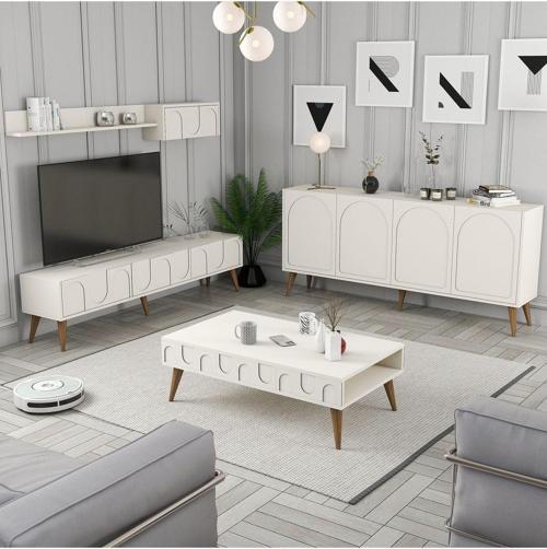 Lyon 3'lü Salon Takımı - Krem - Ceviz