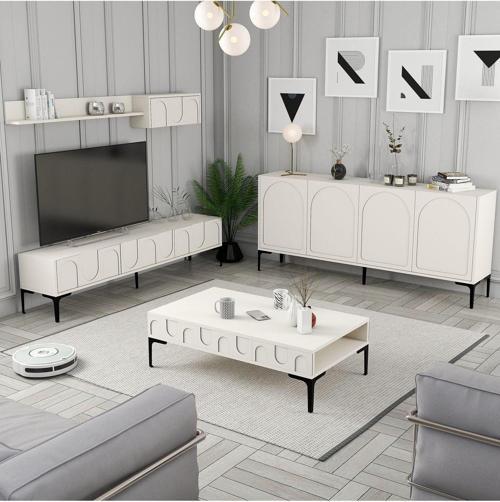 Lyon 3'lü Salon Takımı - Krem - Siyah