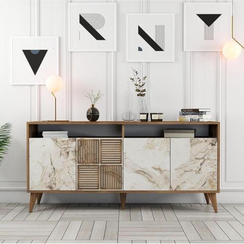 Milan 160cm Konsol - Ceviz - Beyaz Mermer