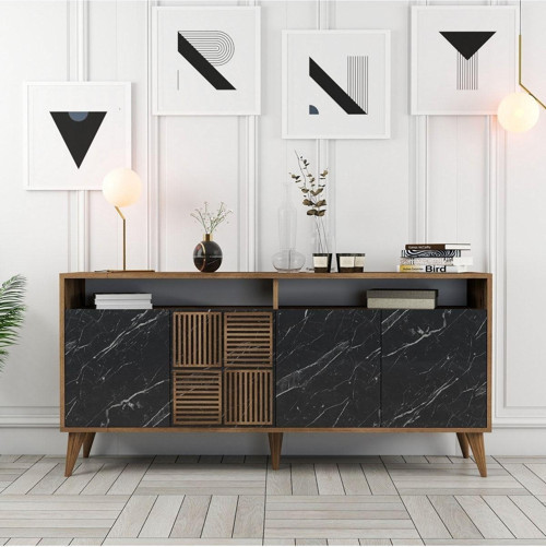 Milan 160cm Konsol - Ceviz - Siyah Mermer