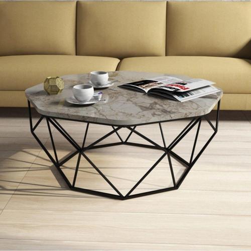Diamond Metal Ayaklı Orta Sehpa - Mermer Beyaz
