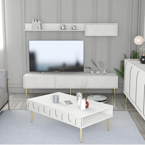 Lyon 2li Salon Takımı - Beyaz - Altın