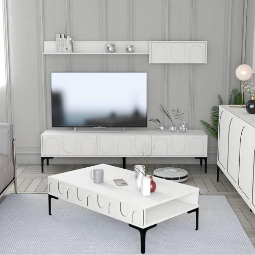 Lyon 2li Salon Takımı - Beyaz - Siyah