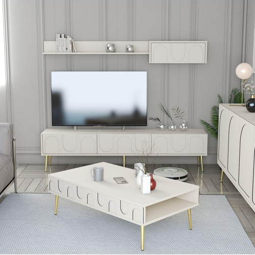 Lyon 2li Salon Takımı - Krem - Altın