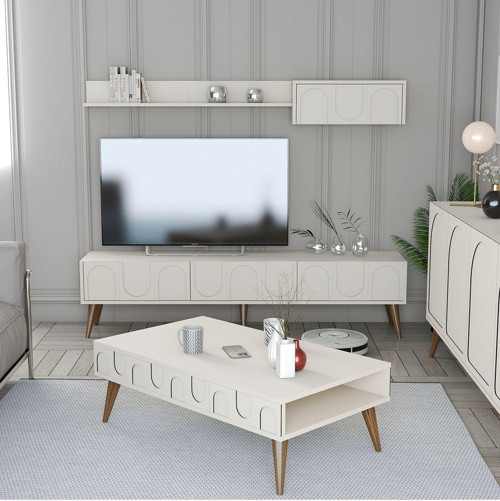 Lyon 2li Salon Takımı - Krem - Ceviz
