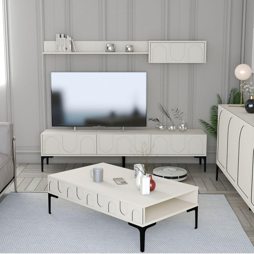 Lyon 2li Salon Takımı - Krem - Siyah