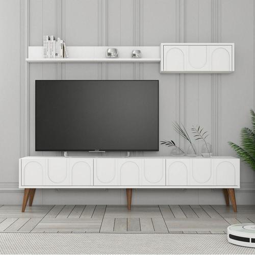 Lyon Duvar Raflı TV Ünitesi - Beyaz - Ceviz