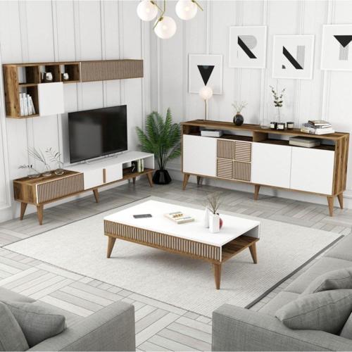 Milan 3'lü Salon Takımı - Ceviz - Beyaz