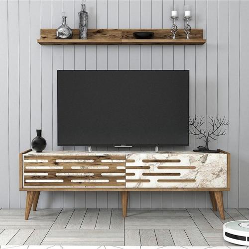 Valensiya 140cm Tv Ünitesi - Ceviz - Beyaz Mermer