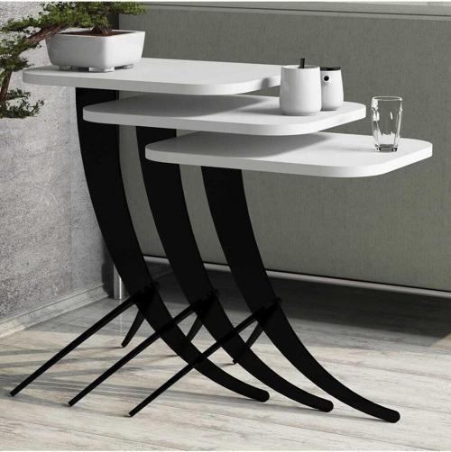 Pion Metal Ayaklı 3'lü Zigon Sehpa - Beyaz
