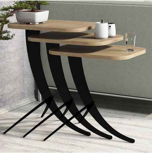 Pion Metal Ayaklı 3'lü Zigon Sehpa - Meşe