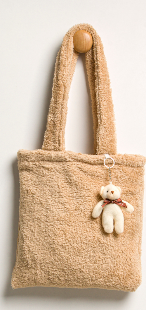 Kız Çocuk İçi Astarlı Ayıcık Detaylı Peluş Çanta