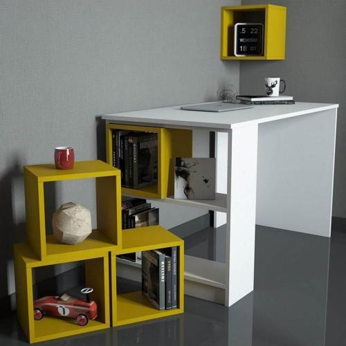 Box Çalışma Masası Beyaz Sarı