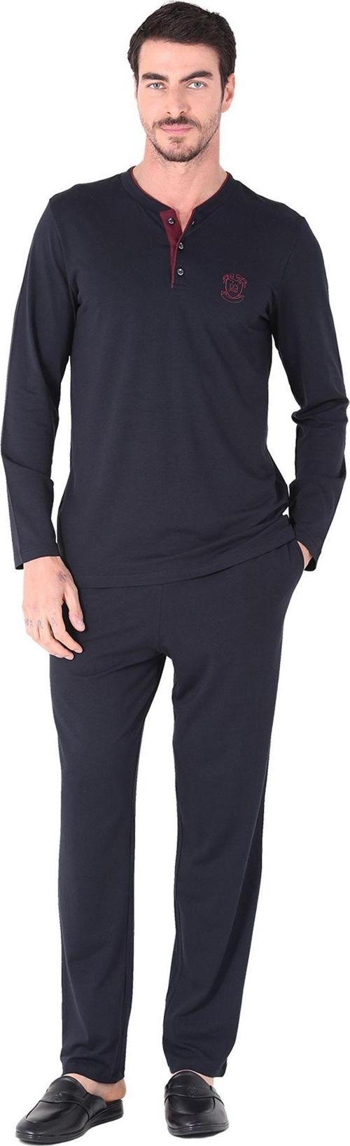 Pijama Takımı Yarım Patlı Uzunkol Lacivert