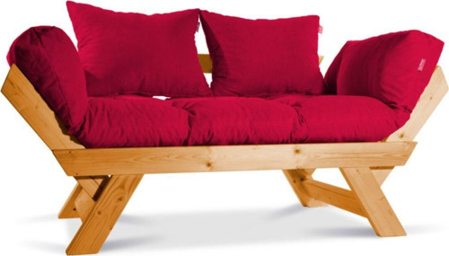 Kombin Wood Ahşap Iki Kişilik Kanepe (Ceviz/Kırmızı)