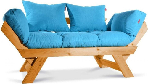 Kombin Wood Ahşap Iki Kişilik Kanepe (Ceviz/Mavi)