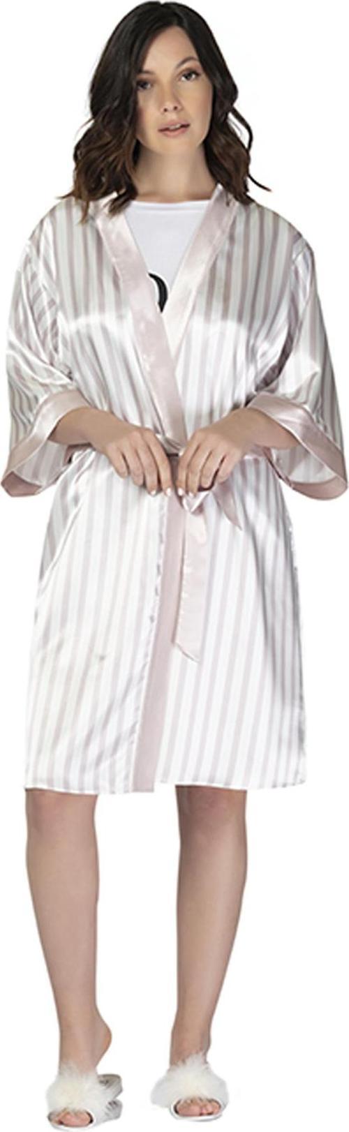 Bride Stripe Saten Sabahlık Pudra