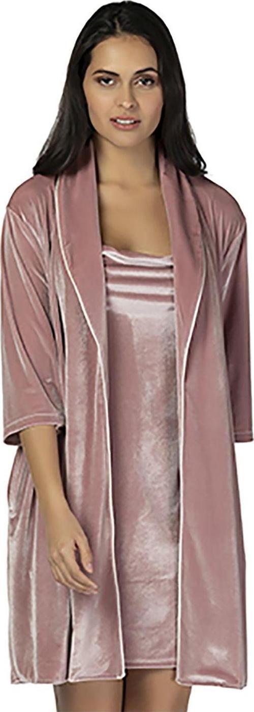 Velvet İnce Kadife Gecelik Sabahlık 2'li Takım Pudra