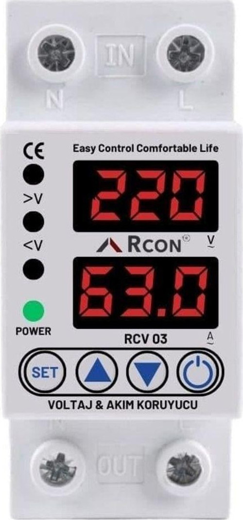 Rcv 03 Ray Tipi Akım Koruyucu Voltaj Koruyucu 63 A Sigorta