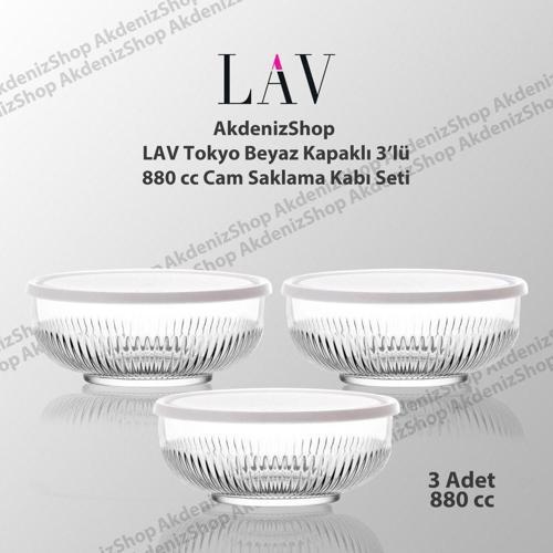 Lav Beyaz Kapak 3 Adet 880Cc  Tokyo Saklama Kabı Akdenizshop