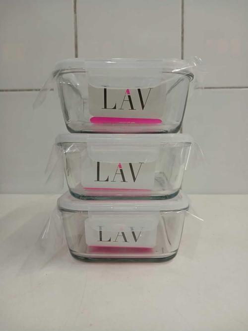 Lav Fresco Cam Kilitli Saklama Kabı 3'Lü Set Dikdötrgen (1200 Cc)-(Frs-257)