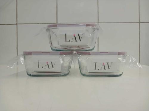 Lav Fresco Cam Kilitli Saklama Kabı 3'Lü Set Dikdötrgen (1200 Cc)-(Frs-257)