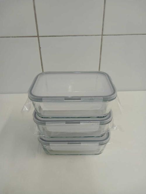 Lav Fresco Cam Kilitli Saklama Kabı 3'Lü Set Dikdötrgen (1200 Cc)-(Frs-257)