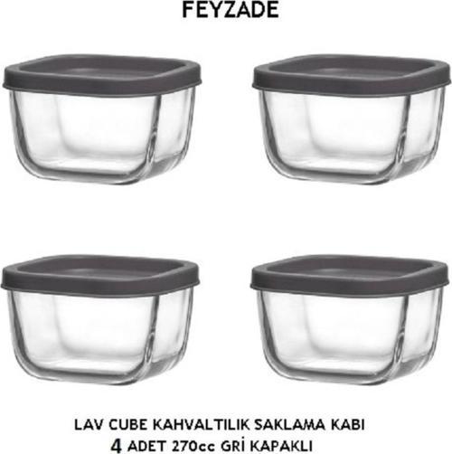 Lav Kahvaltılık Saklama Kabı 4 Adet 270Cc Gri Kapaklı