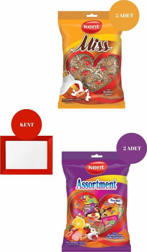 Assortment Karışık (375 g)*2 + Kent Missbonbon Sütlü Şeker (375 g)*2 +Çerçeve