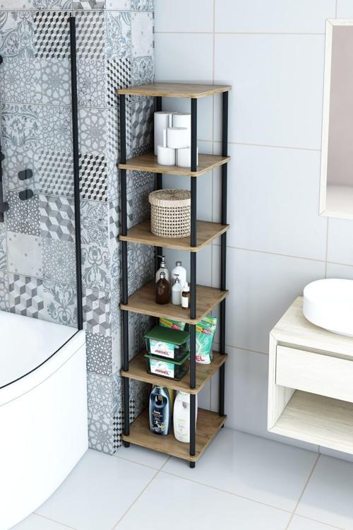 6 Raflı Kare Banyo Dolabı Havluluk Banyo Kileri Banyo Düzenleyici