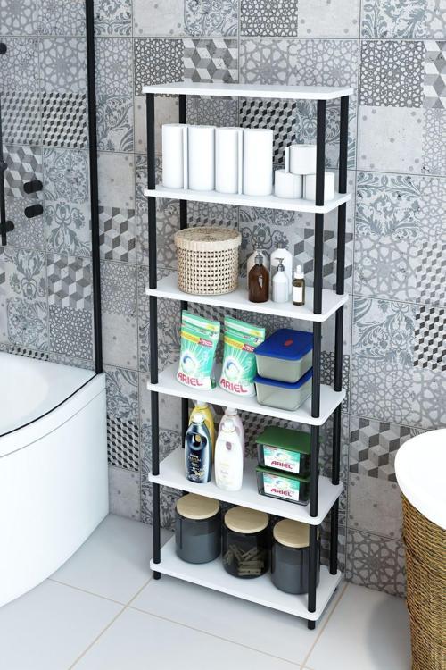 6 Raflı Dikdörtgen Banyo Dolabı Banyo Rafı Havluluk Banyoluk
