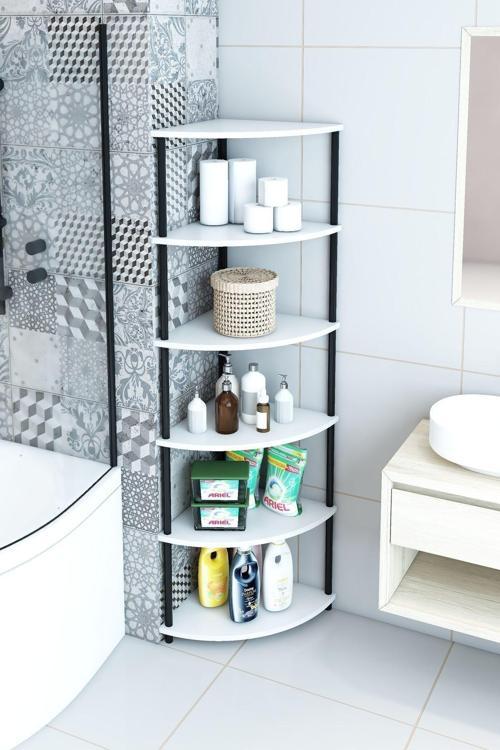 6 Raflı Köşe Banyo Dolabı Banyo Kileri Banyo Düzenleyici Banyo Rafı Üçgen