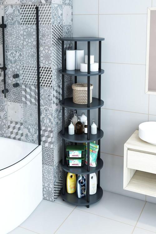 6 Raflı Yuvarlak Banyo Dolabı Rafı Banyo Düzenleyici Banyo Kileri Havlu Dolabı