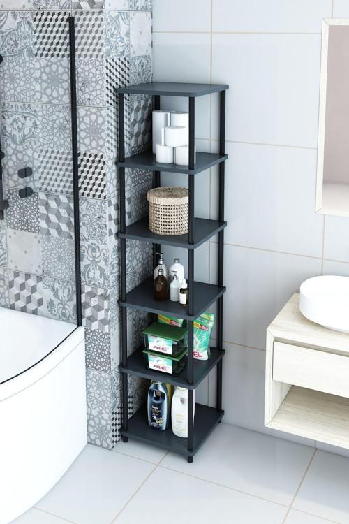 6 Raflı Kare Banyo Dolabı Havluluk Banyo Kileri Banyo Düzenleyici