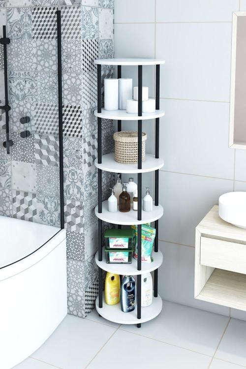 6 Raflı Yuvarlak Banyo Dolabı Rafı Banyo Düzenleyici Banyo Kileri Havlu Dolabı