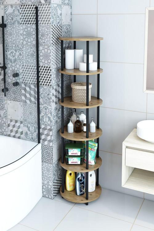 6 Raflı Yuvarlak Banyo Dolabı Rafı Banyo Düzenleyici Banyo Kileri Havlu Dolabı
