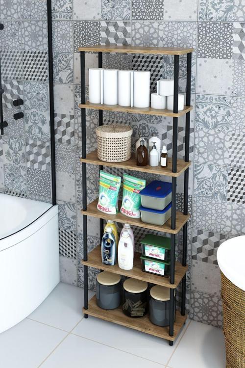 6 Raflı Dikdörtgen Banyo Dolabı Banyo Rafı Havluluk Banyoluk