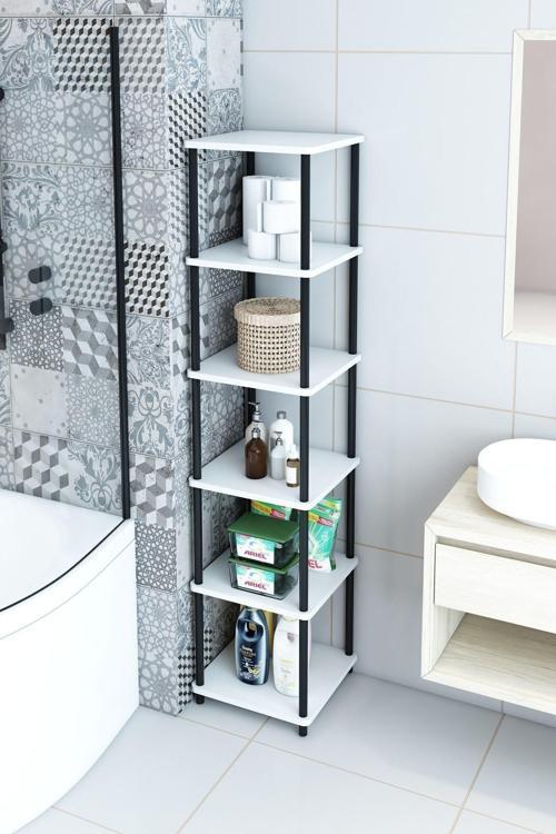 6 Raflı Kare Banyo Dolabı Havluluk Banyo Kileri Banyo Düzenleyici