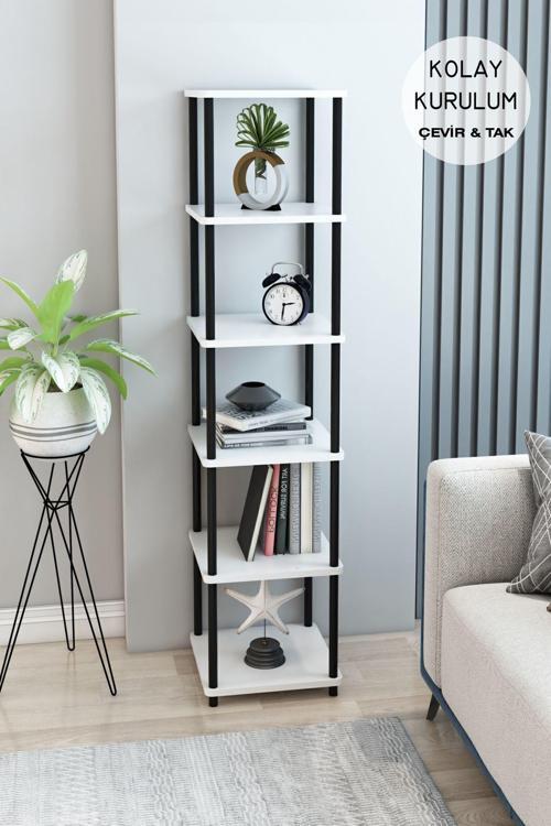 6 Raflı Kare Tasarım Kitaplık Ofis Salon Kitaplığı Dekoratif Şık Tasarım