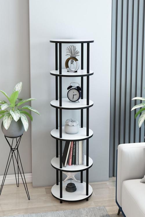 6 Raflı Yuvarlak Tasarım Kitaplık Ofis Salon Kitaplığı Modern Şık Tasarım Kolay Montaj